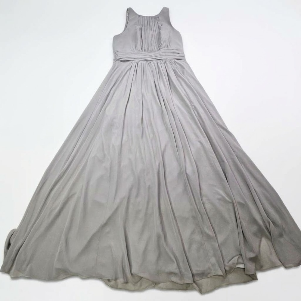Lauren Ralph Lauren Evening Gown Women 14 Grey Pleated Chiffon Maxi Dress